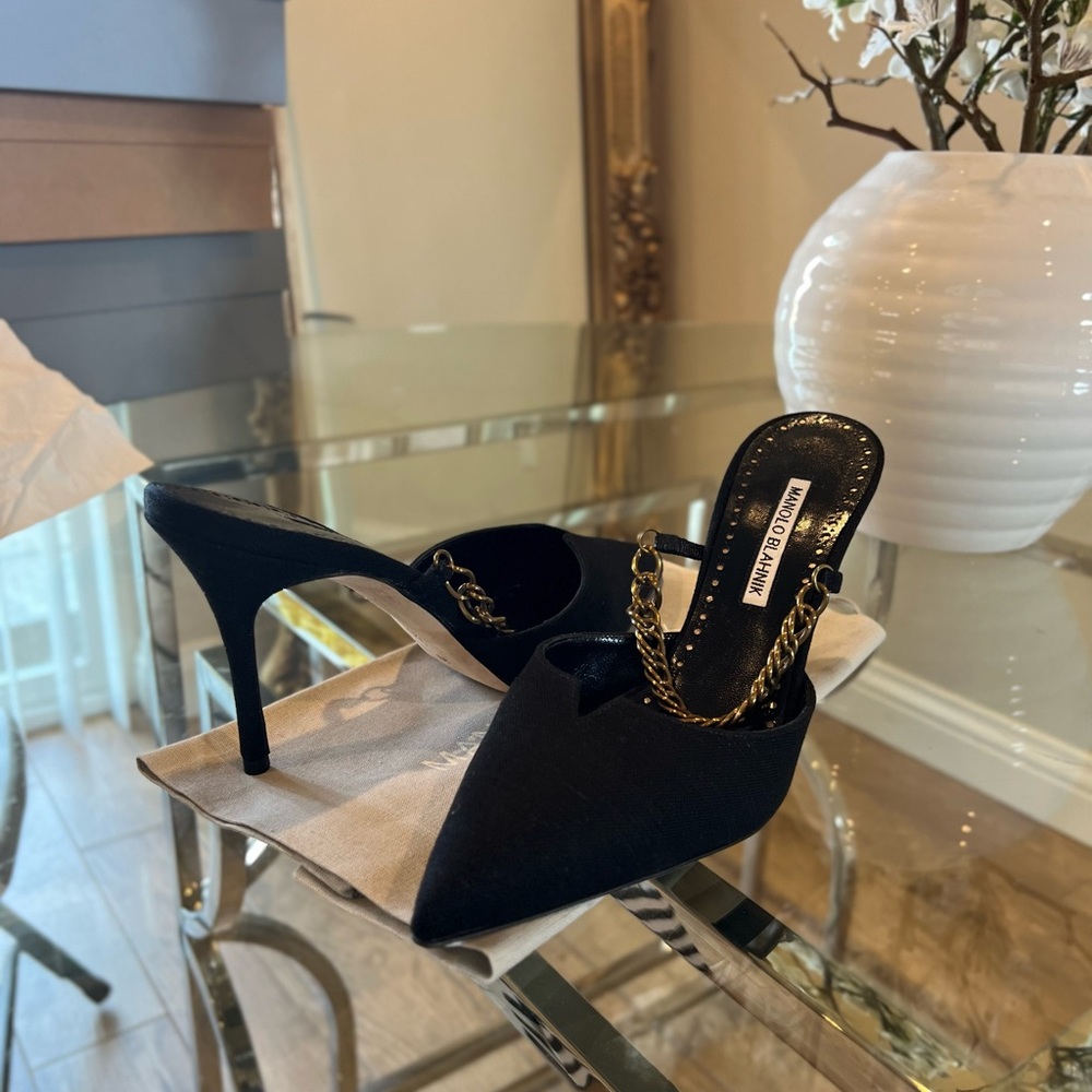 Manolo Blahnik chain strap mule